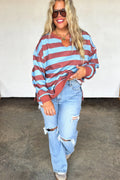 The Lived in Oversized Pullover - Blue Stripe