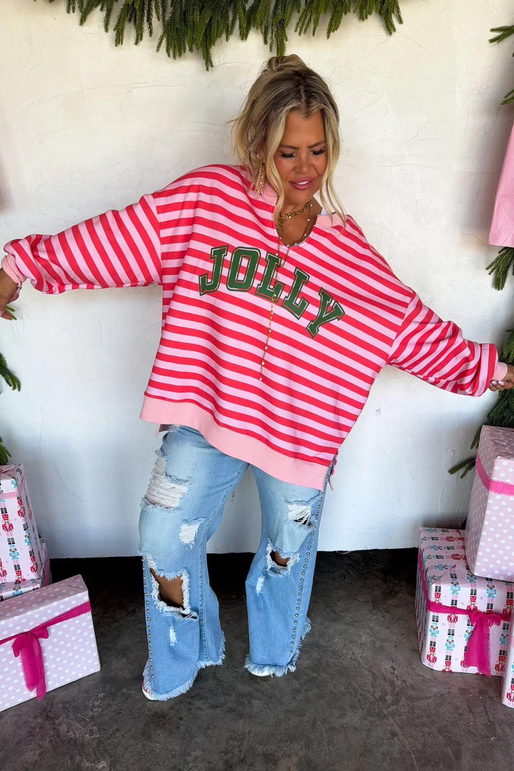Feeling Festive Oversized Pullover- Red Jolly