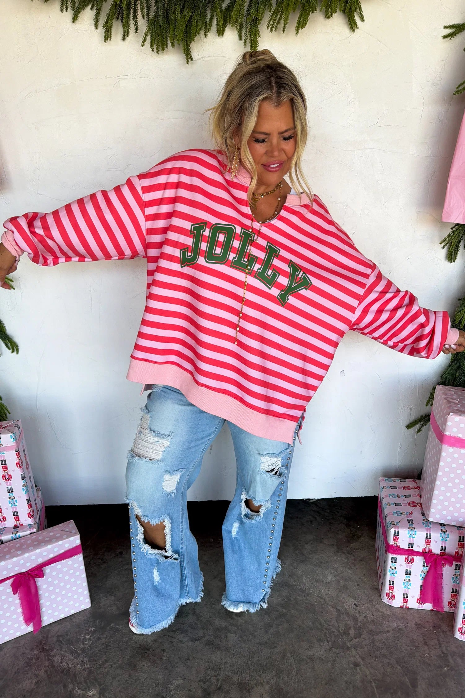 Feeling Festive Oversized Pullover- Red Jolly