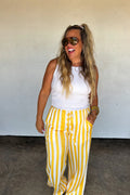Game Day Baddie Wide Leg Pants- Yellow Stripe