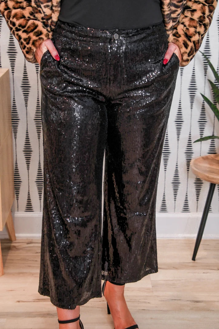 Bring the Sparkle Sequin Pants- Black