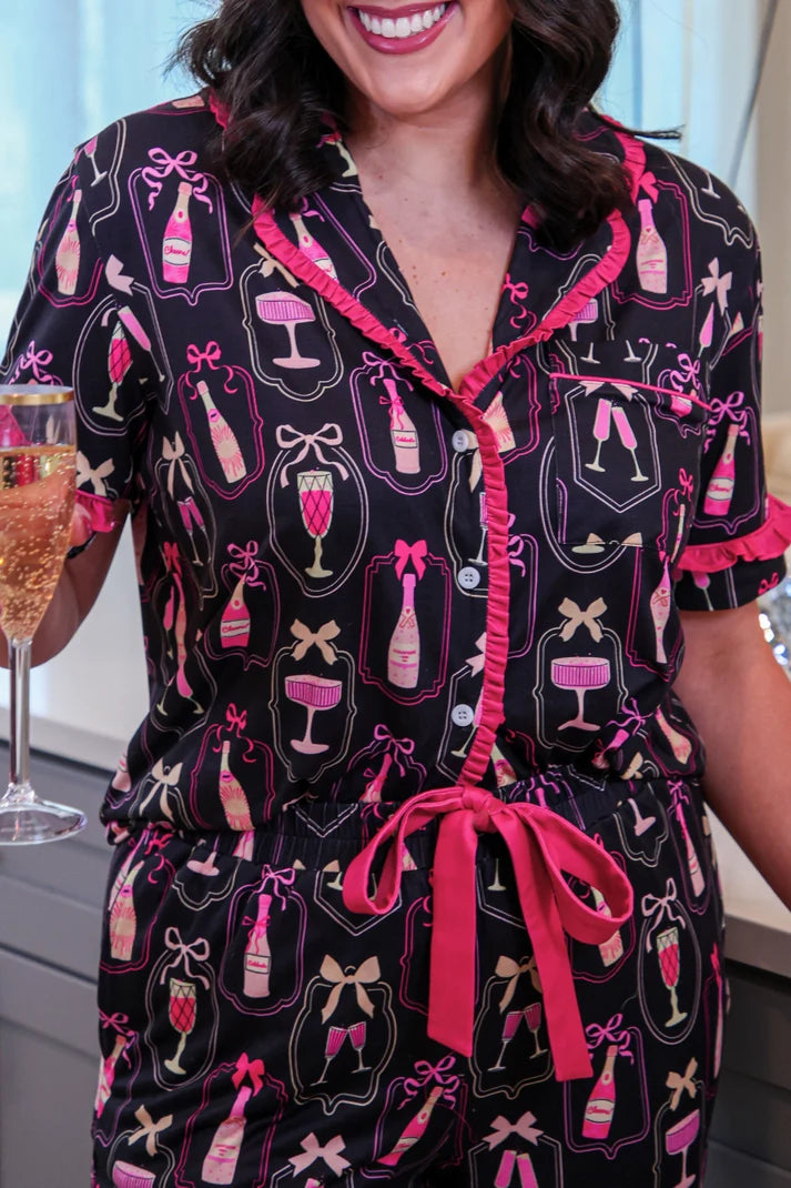 Bows & Bubbly Ruffle Pajama Set