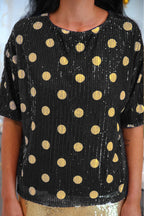 Polka Dot Pop Sequin Top- Black/Gold