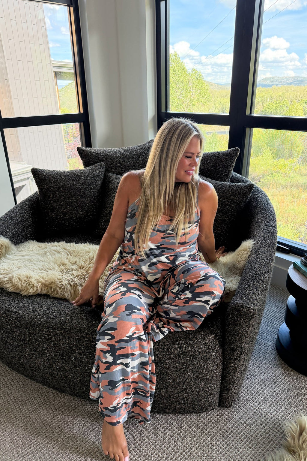 Cozy in Camo Pant Sets- Coral