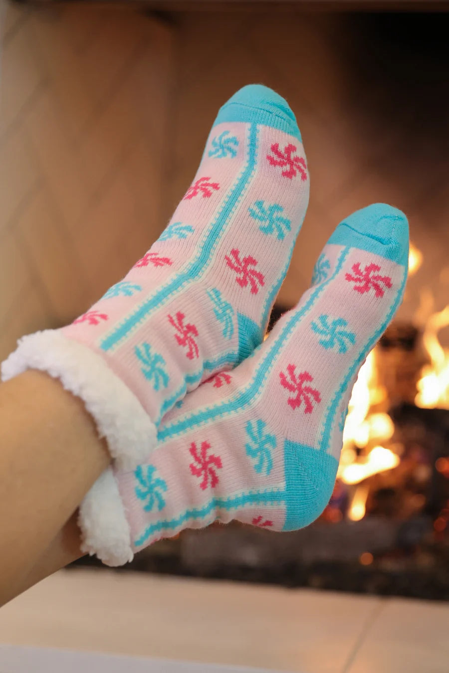 Whimsy Peppermint Cozy Cabin Socks