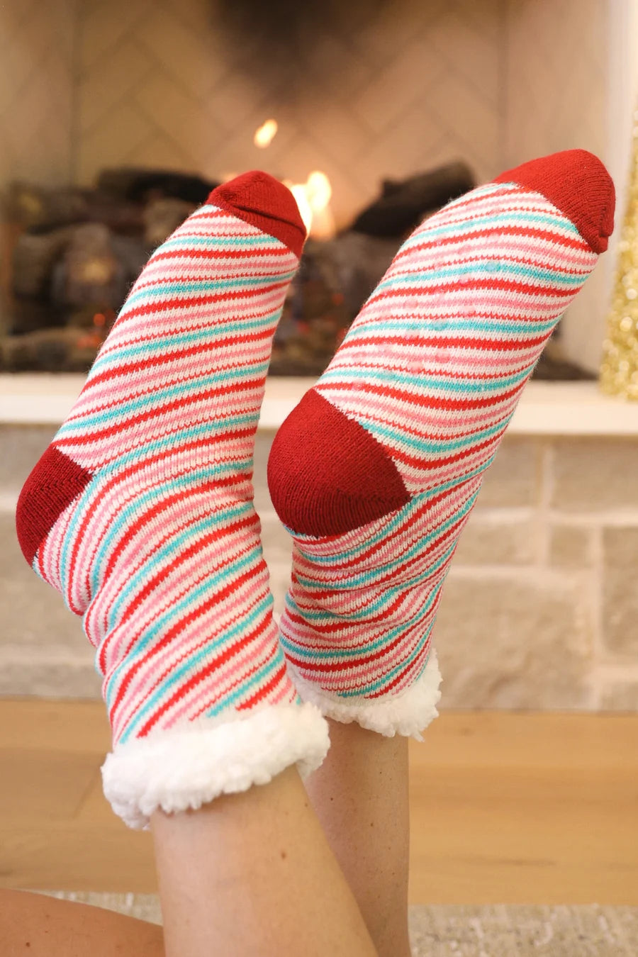 Candy Cane Stripes Cozy Cabin Socks