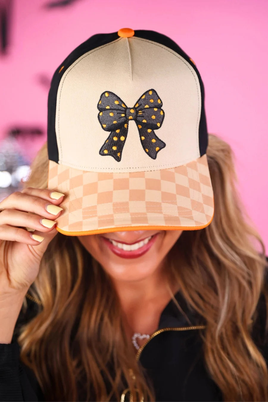 Spooky Sweet Checkered Bow Hat