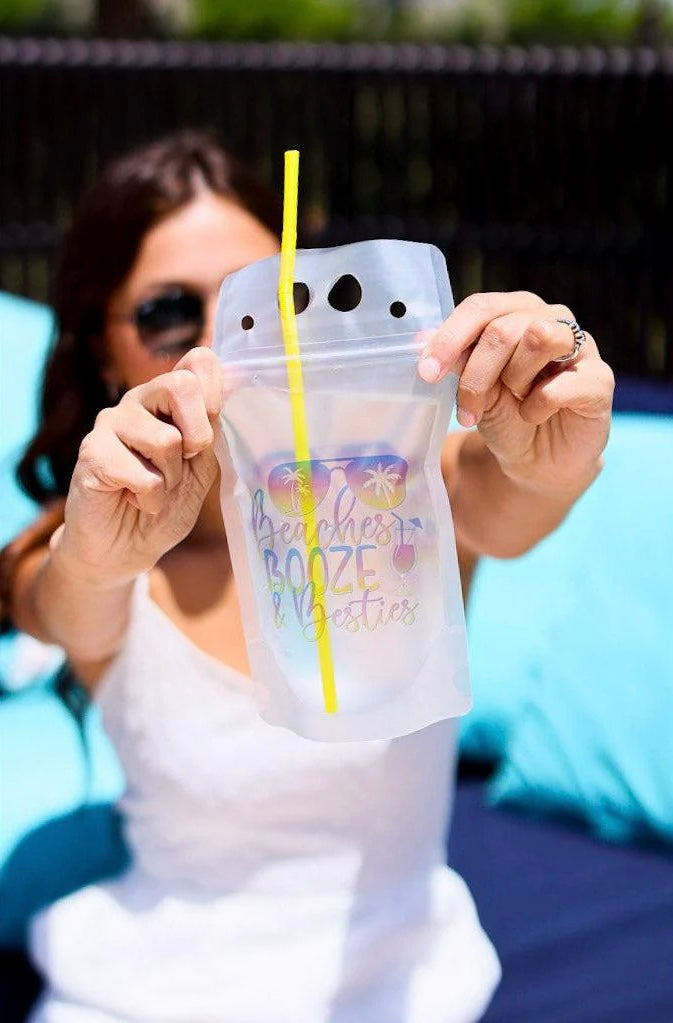 Beaches Booze & Besties Reusable Drink Pouch