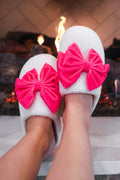 Hot Pink Cozy Bow Slippers