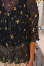 Chasing Stars Mesh Top- Black