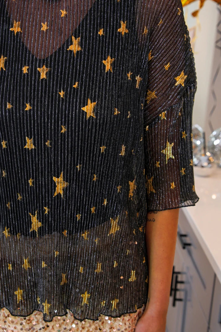 Chasing Stars Mesh Top- Black