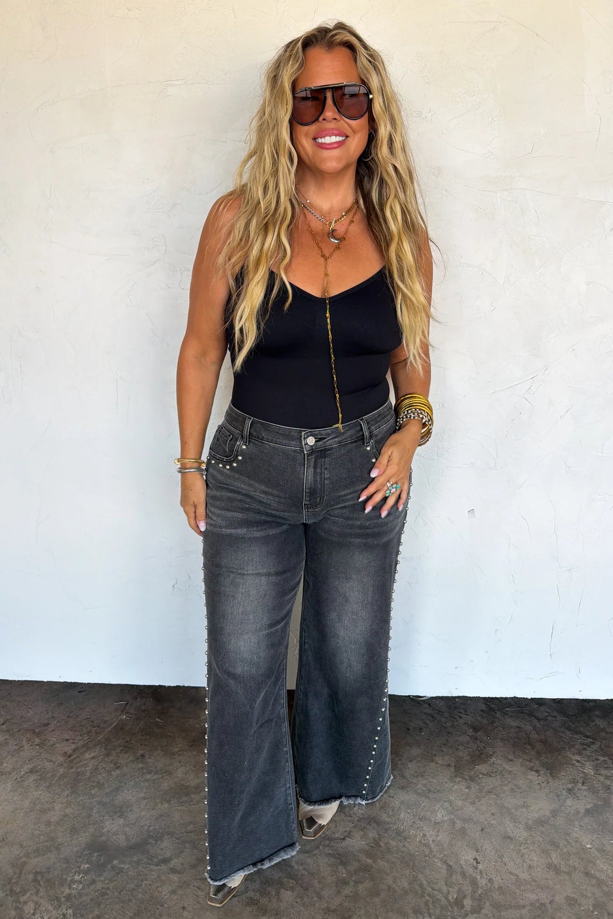 Off the Grid Studded Jeans- Black Denim