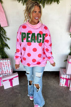 Peace and Polka Dot Pullover- Pink