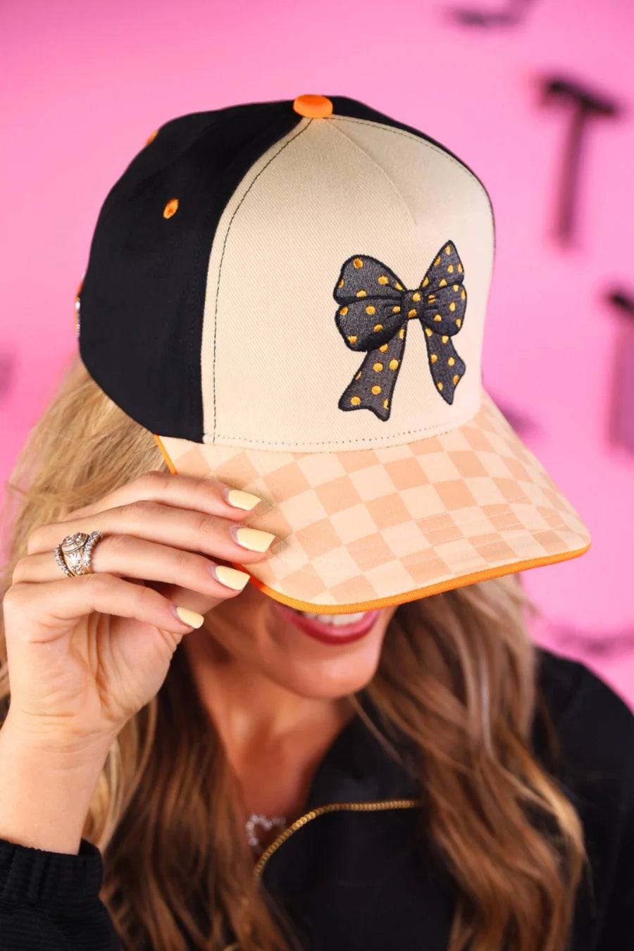 Spooky Sweet Checkered Bow Hat