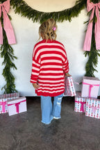 Cozy Christmas Cloud Cardigan- Red Stripe