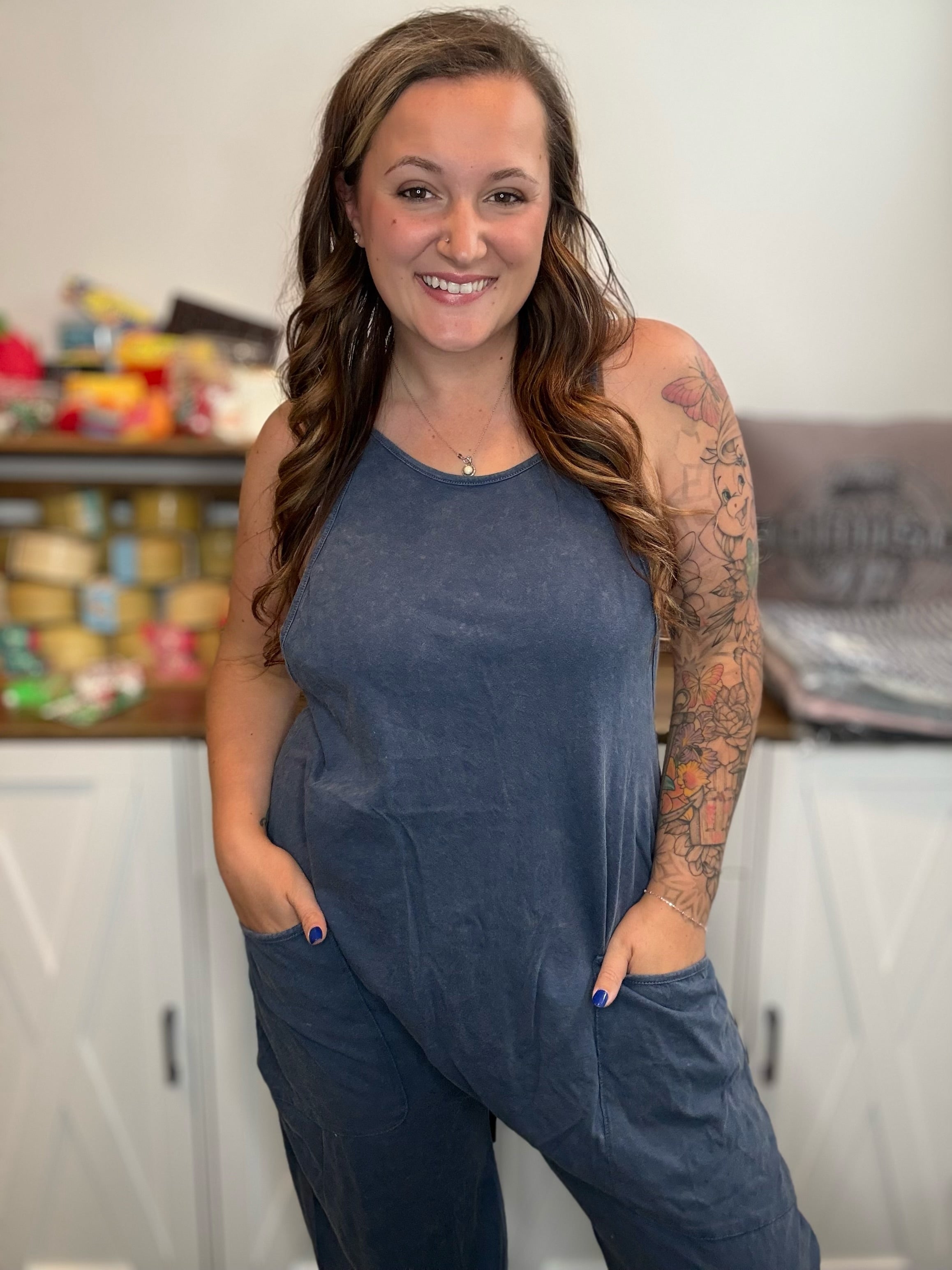 Lounge in Luxe Romper- Denim Blue