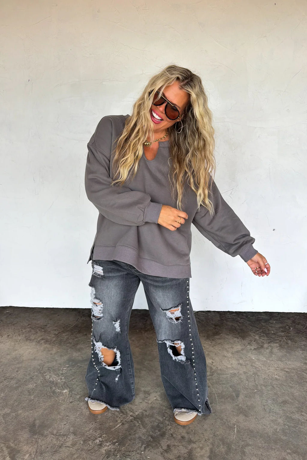 The Lived in Oversized Pullover - Slate