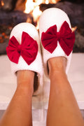 Cozy Bow Slippers- White/Red