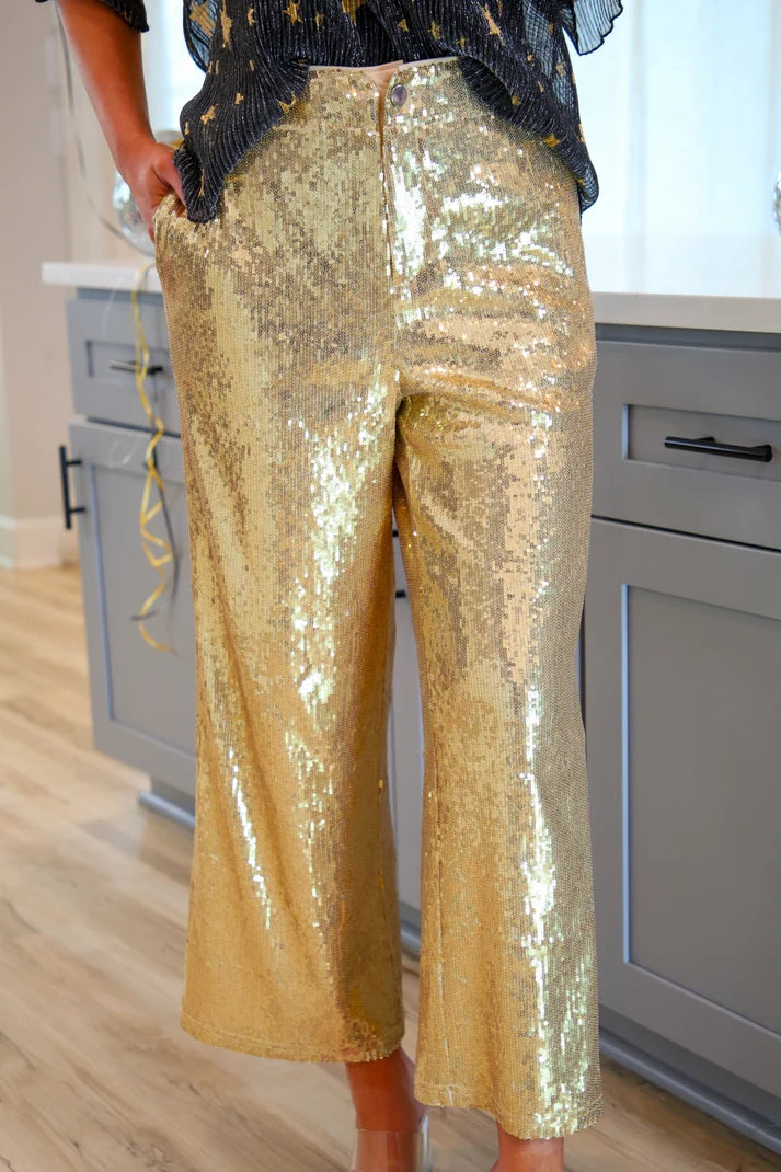 Bring the Sparkle Sequin Pants- Gold