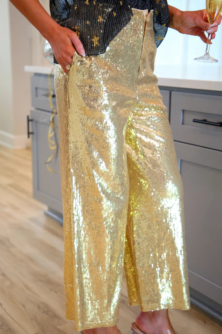 Bring the Sparkle Sequin Pants- Gold