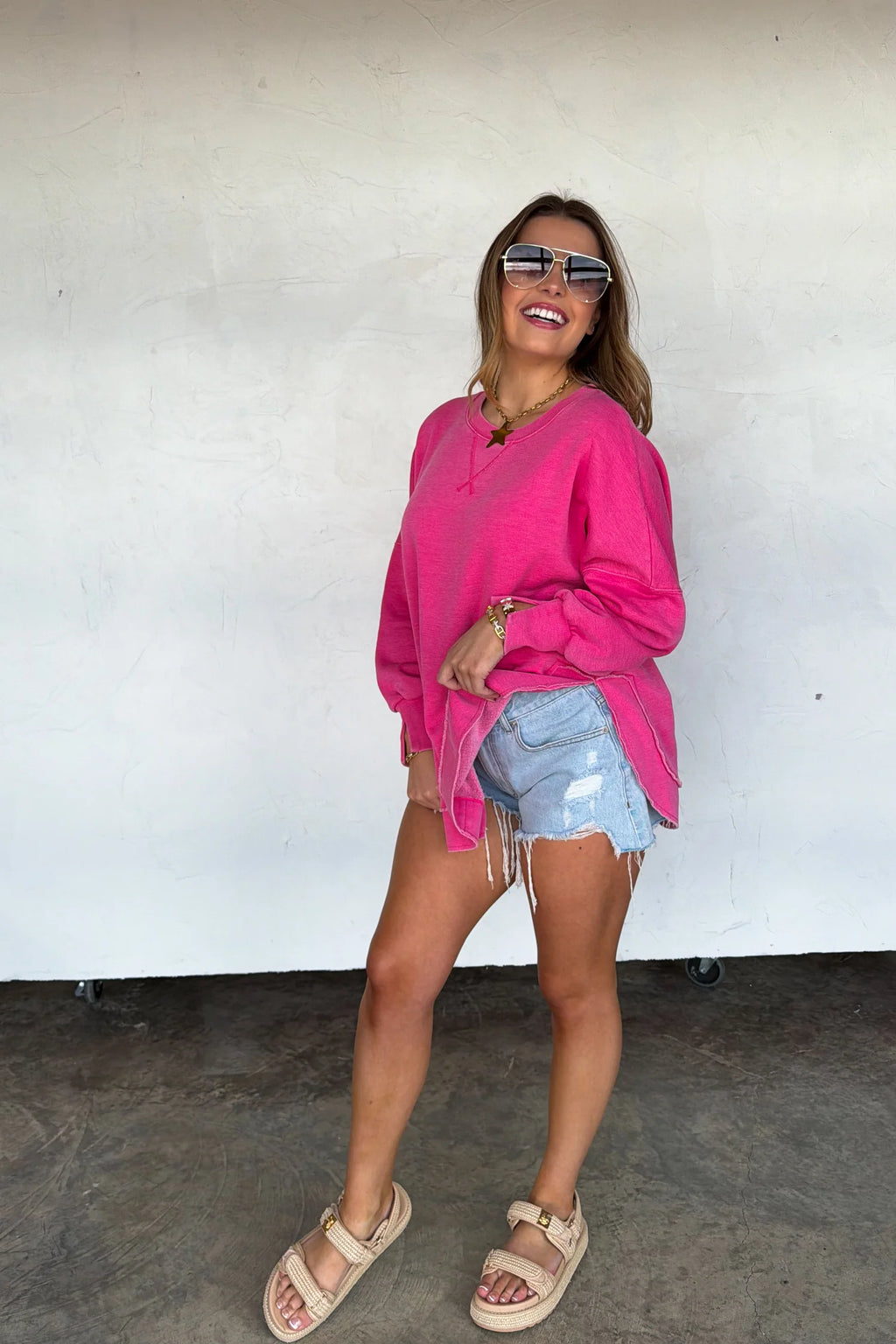 The Everyday Washed Pullover - Pink