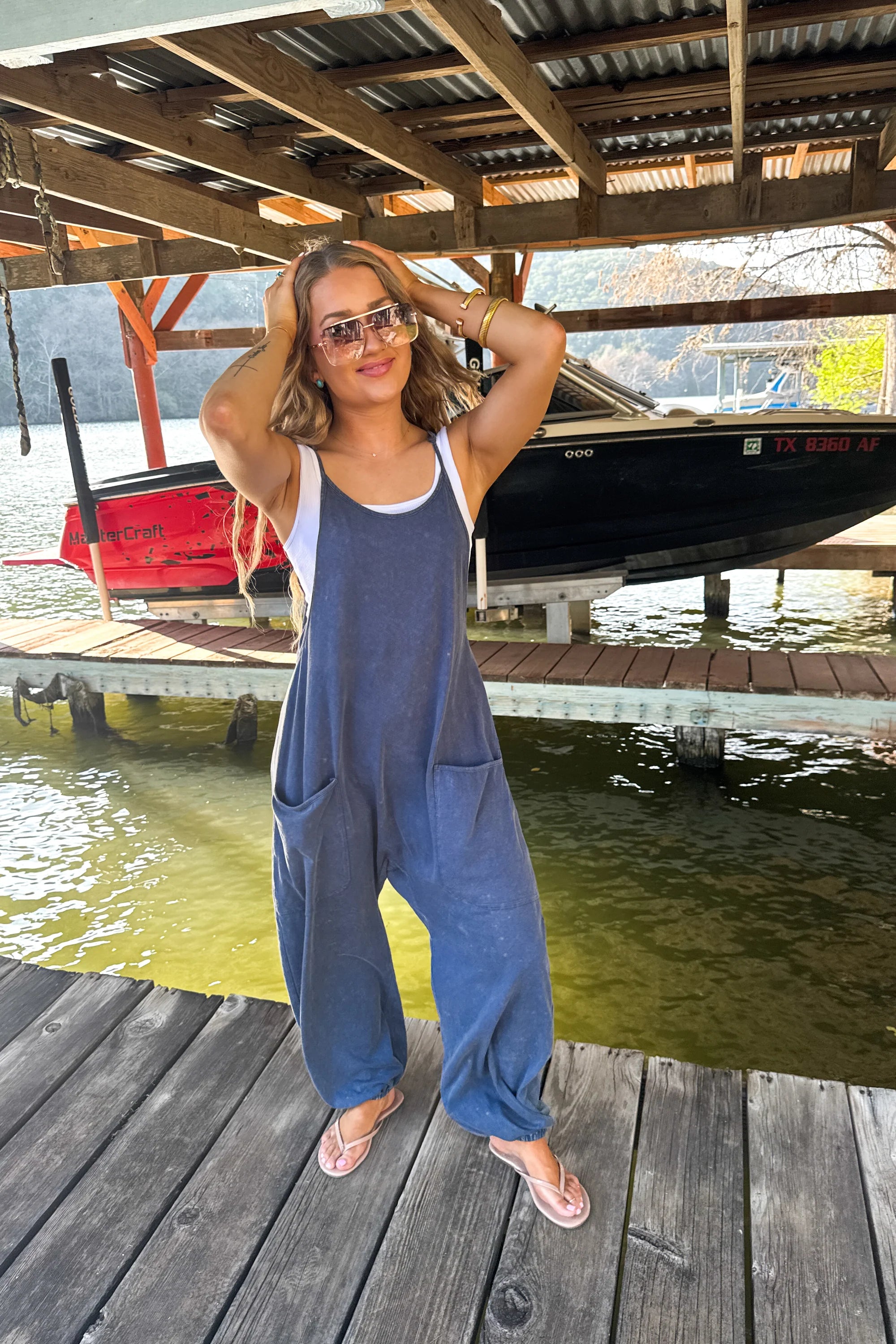 Lounge in Luxe Romper- Denim Blue