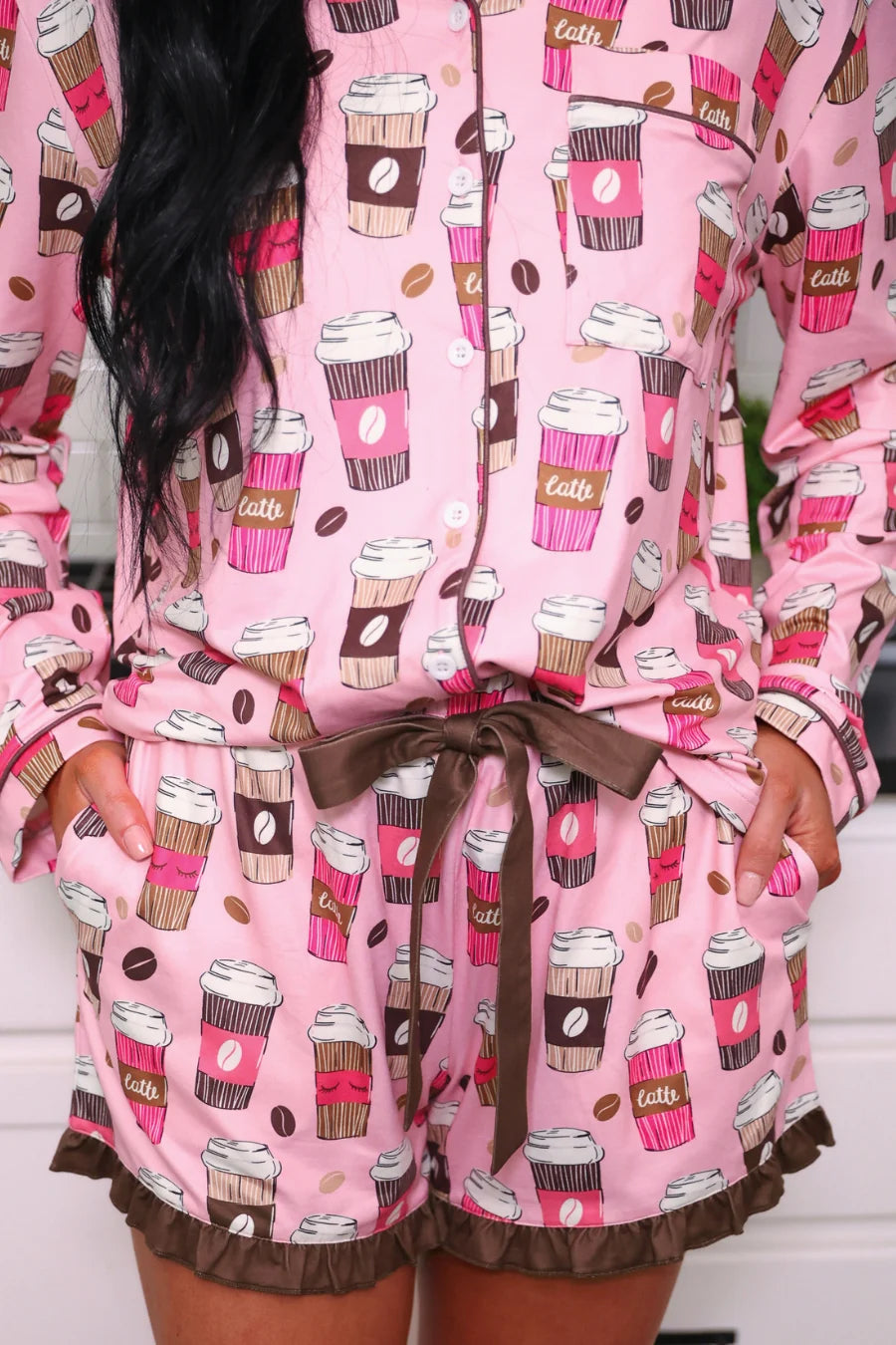 Coffee Date Ruffle Pajama Set