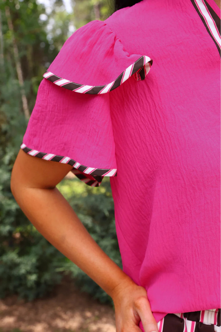 The Flutter Sleeve Blouse- Neapolitan Stripes