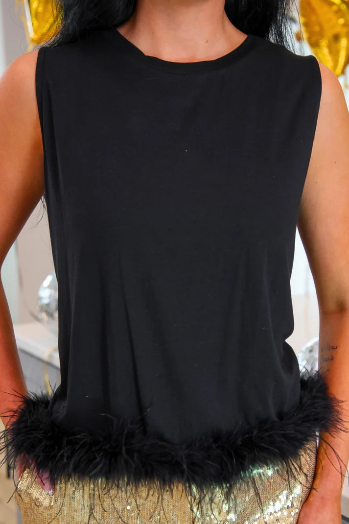 Feather Flirt Tank- Black