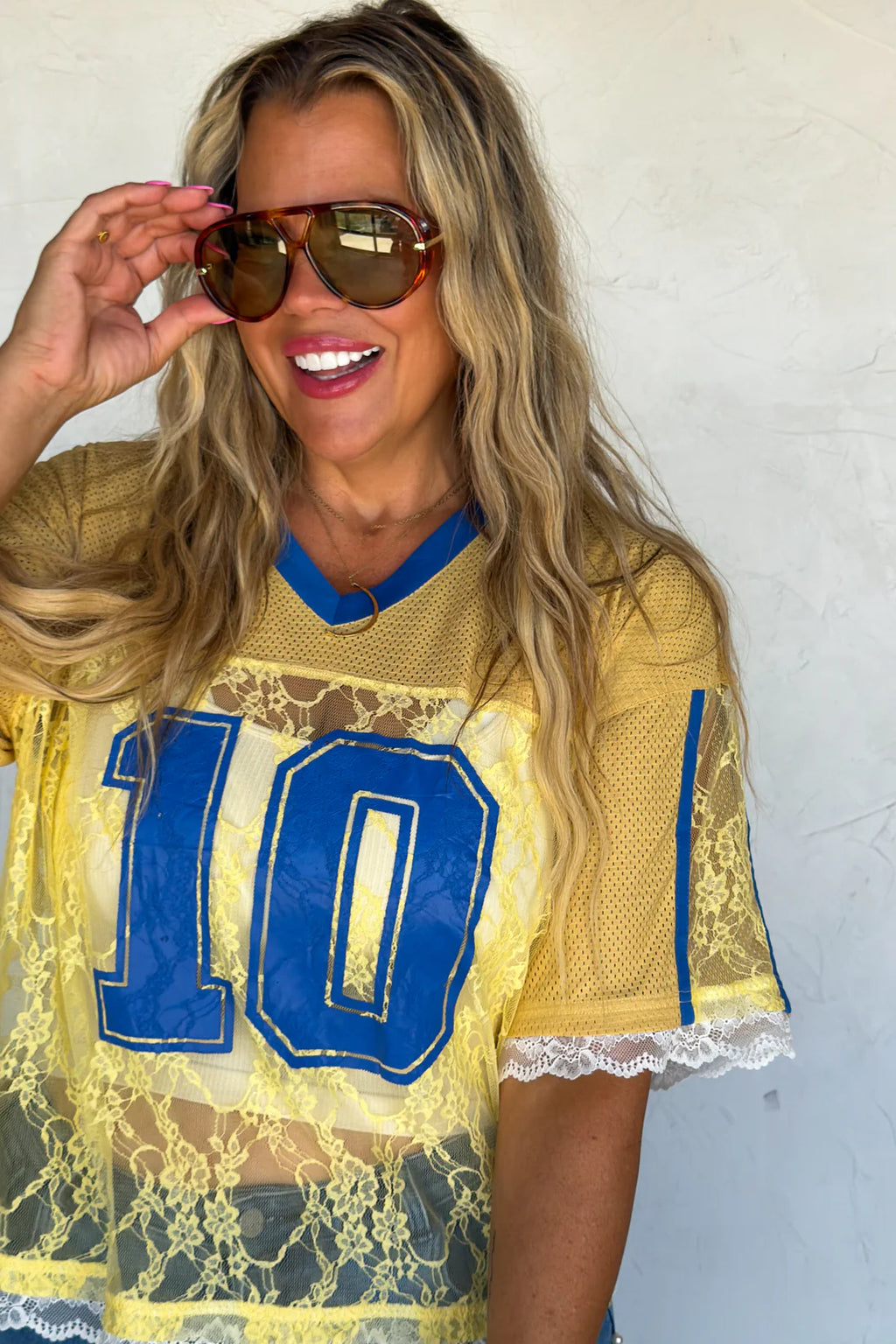 Bleacher Babe Lace Jersey- Yellow