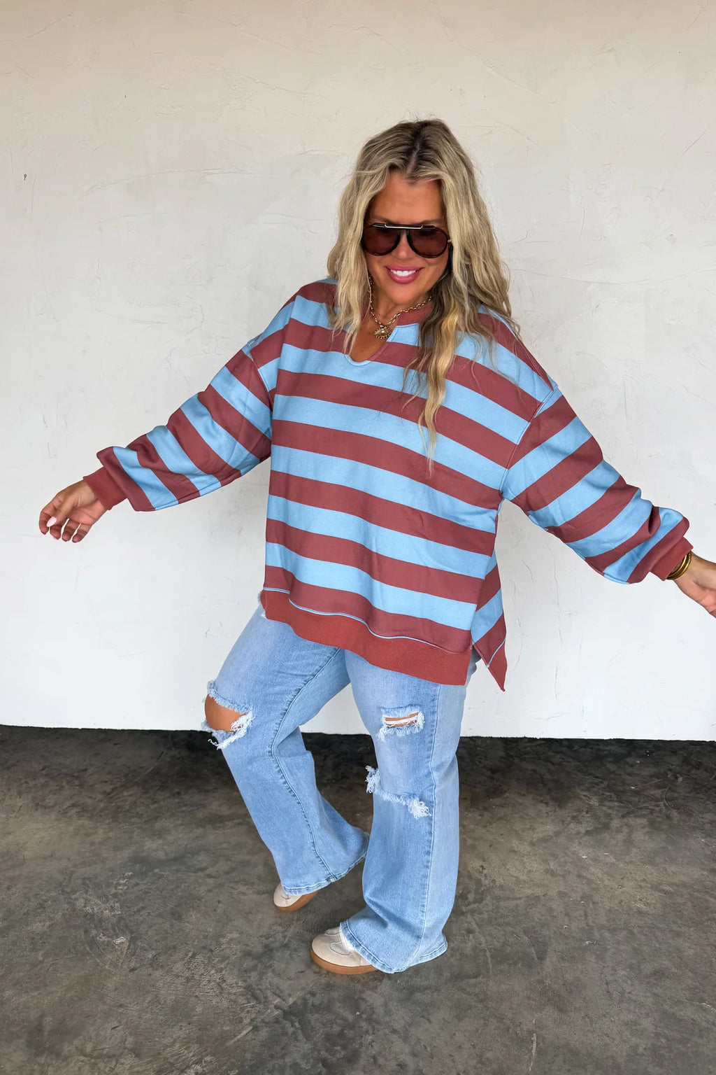 The Lived in Oversized Pullover - Blue Stripe
