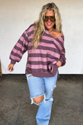 The Lived in Oversized Pullover - Mauve Stripe