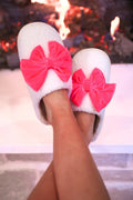 Cozy Bow Slippers- White/Pink