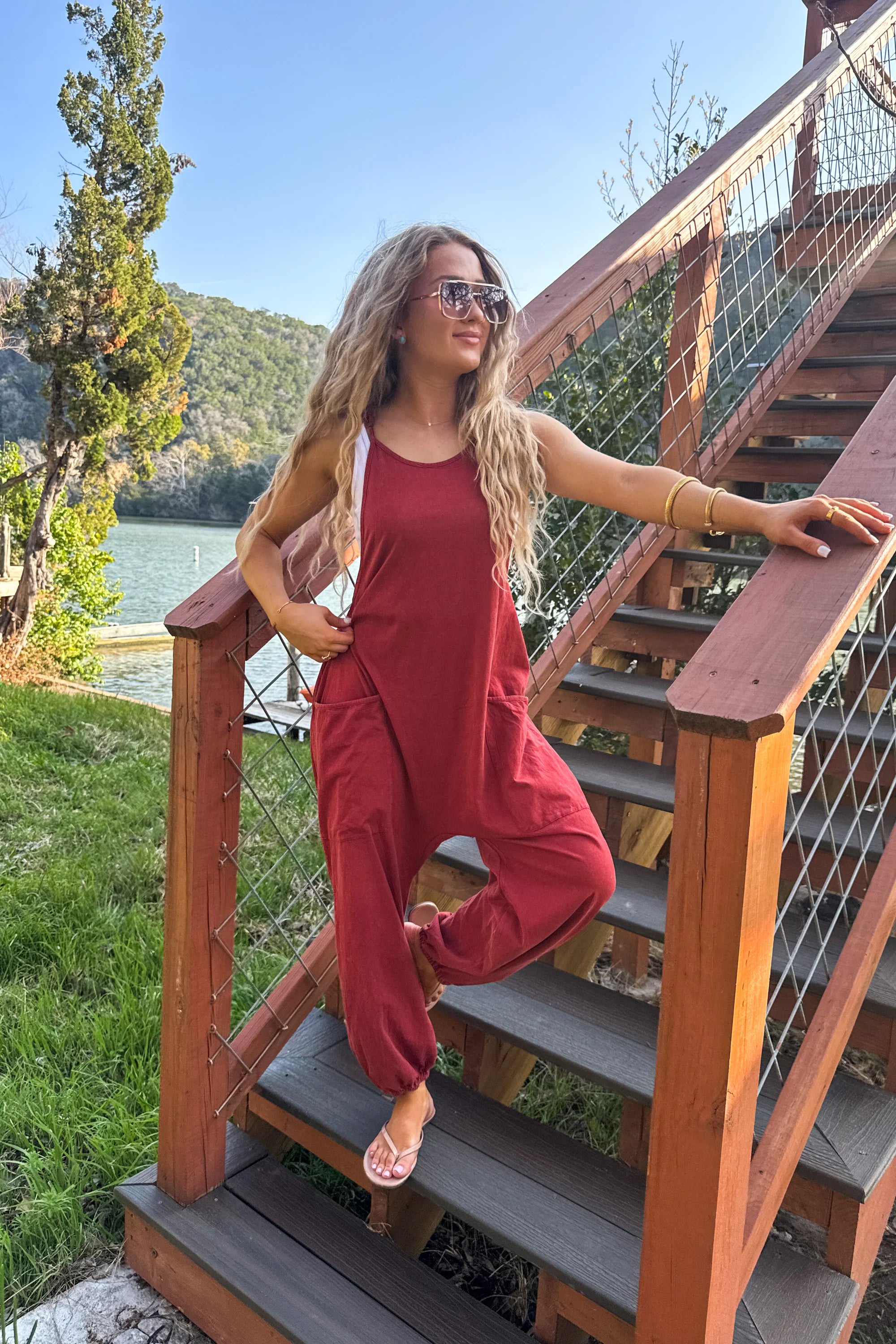 Lounge in Luxe Romper- Brick