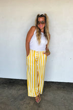 Game Day Baddie Wide Leg Pants- Yellow Stripe
