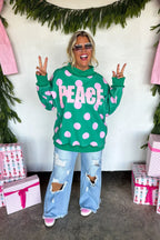 Peace and Polka Dot Pullover- Green
