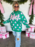 Peace and Polka Dot Pullover- Green