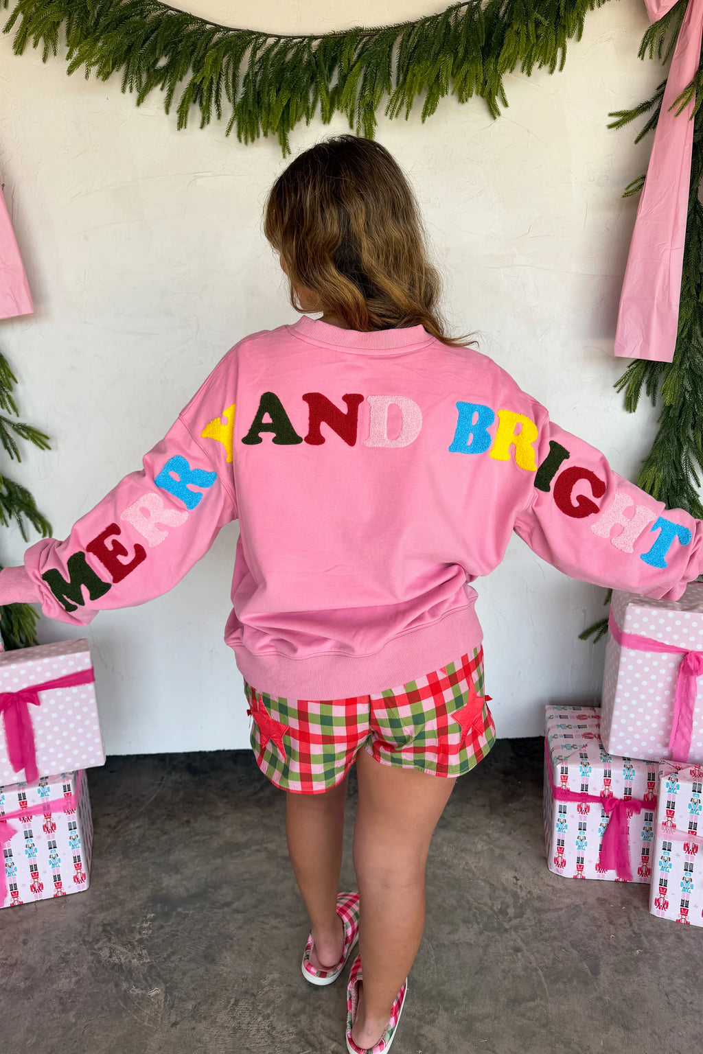 Merry & Bright Sweatshirt- Pink