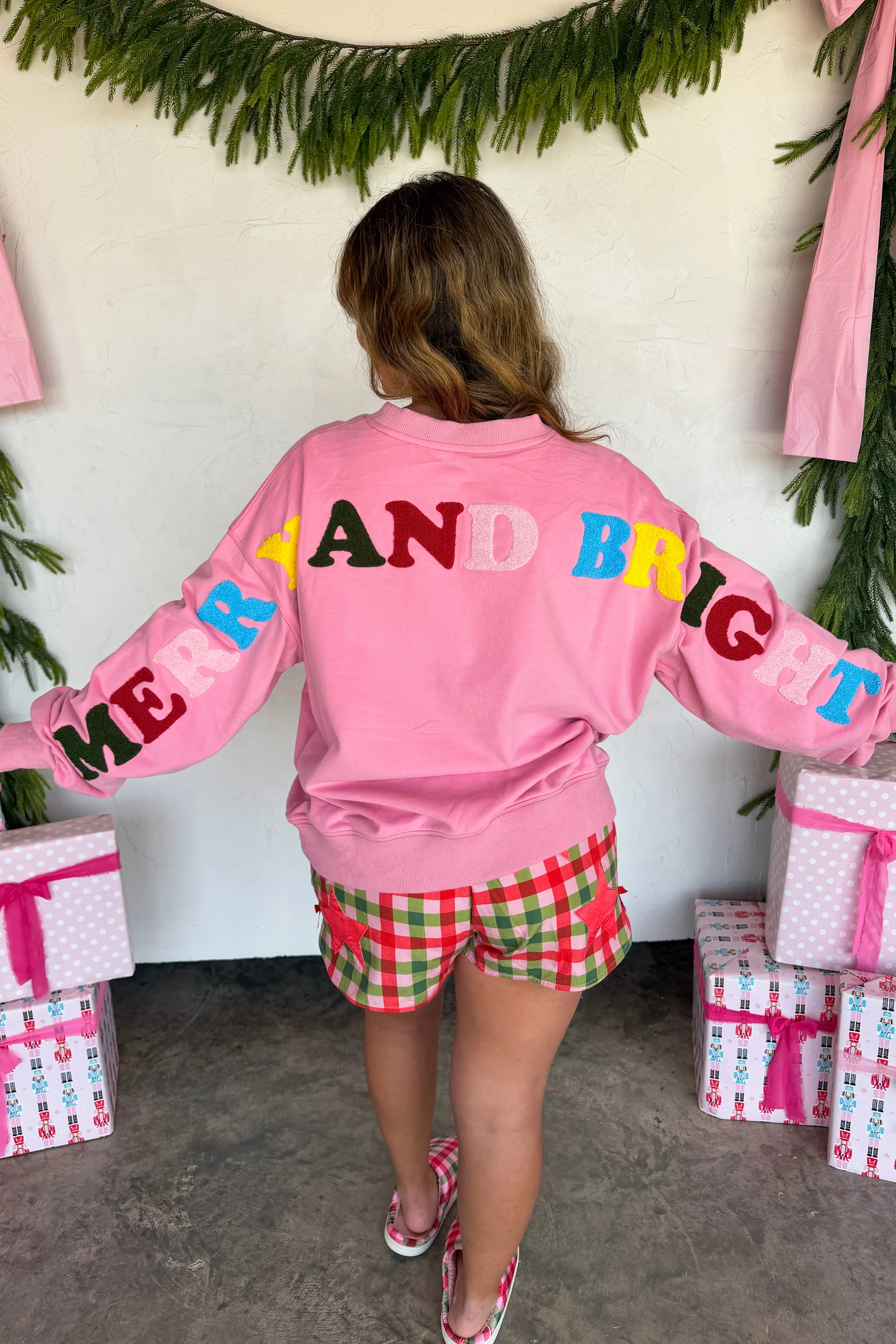 Merry & Bright Sweatshirt- Pink