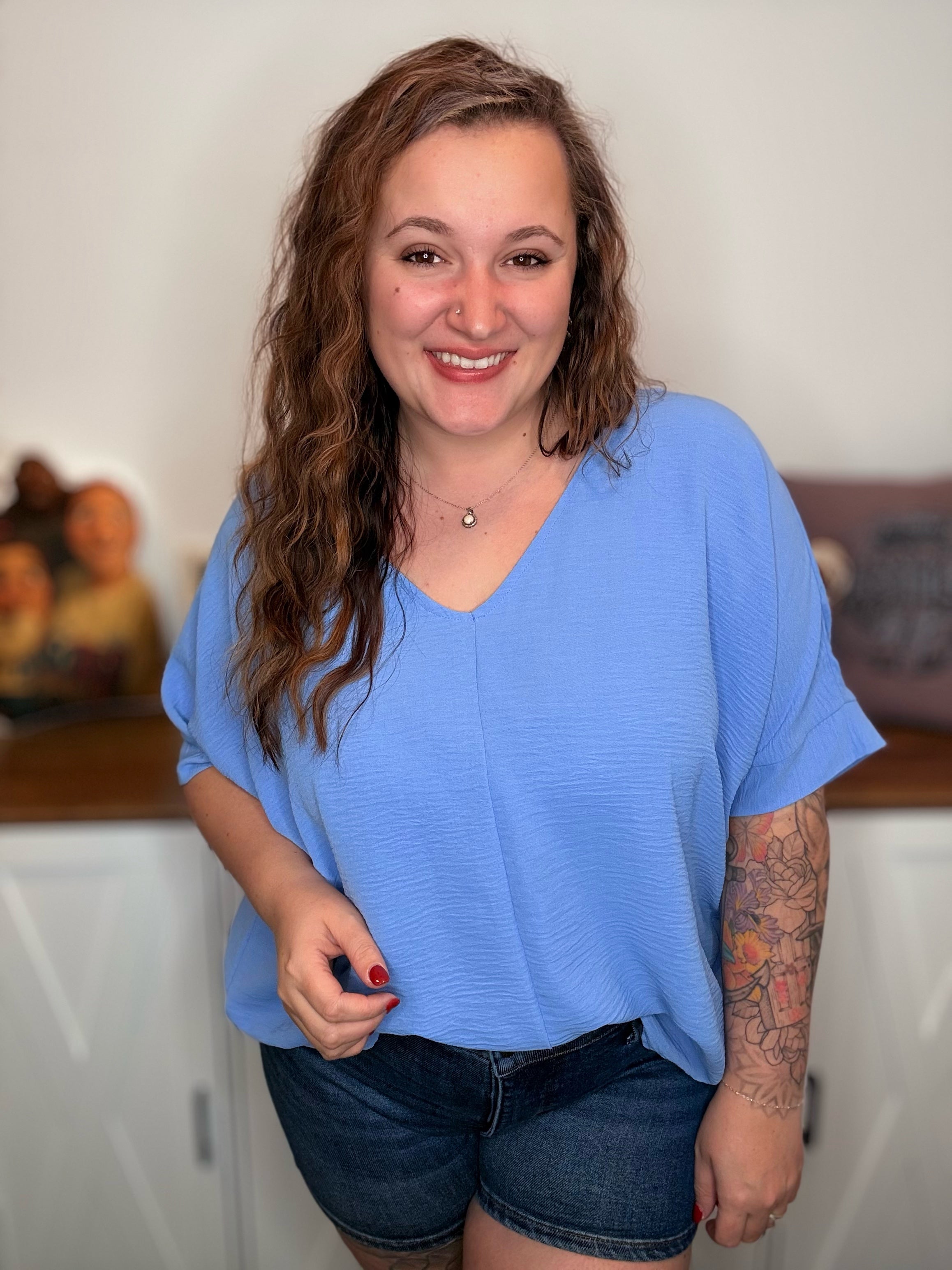 The Soft Structure Crinkle Top- Cornflower Blue
