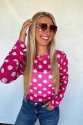 The Blushing Petals Mesh Top- Pink Polka Dot