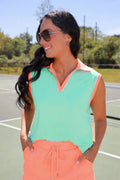 Everyday Polo Tank- Mint/Coral