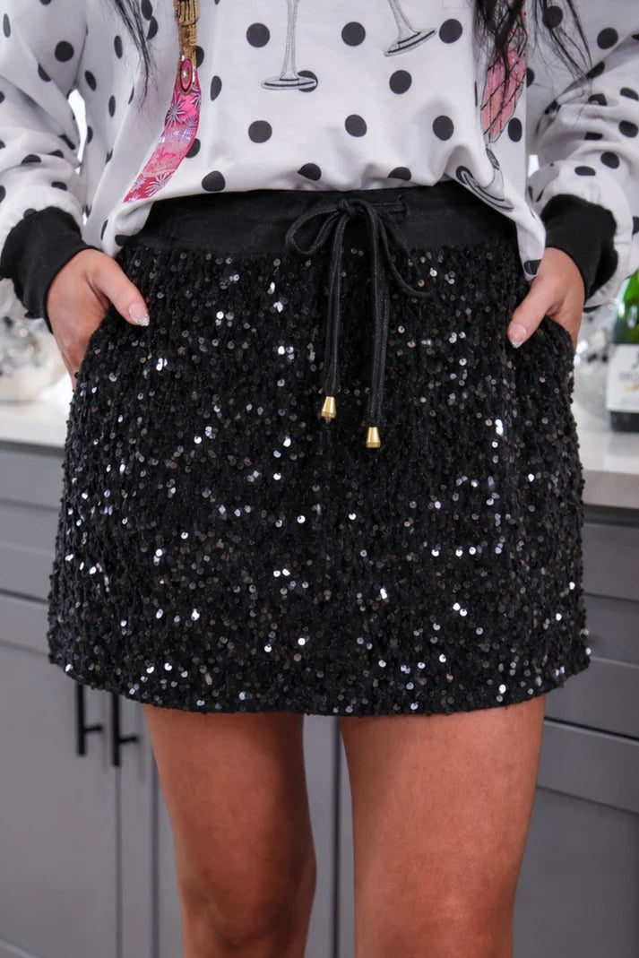 Velvet Hour Sequin Skort- Black