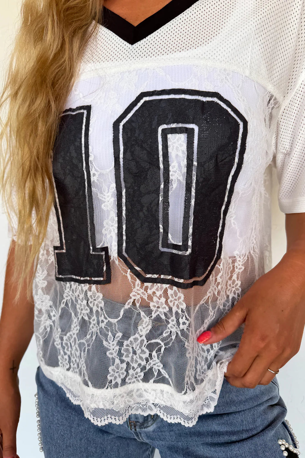 Bleacher Babe Lace Jersey- White