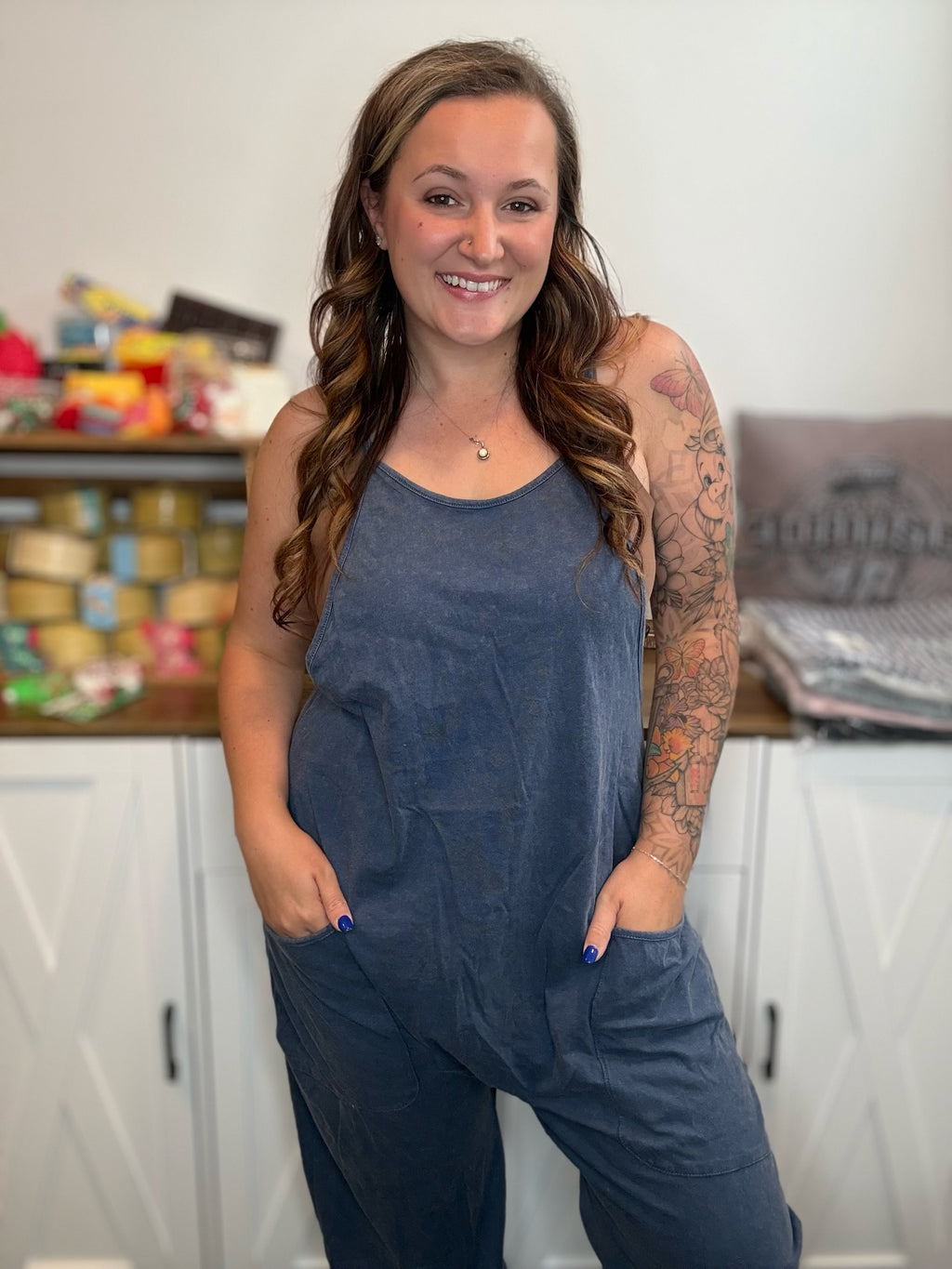 Lounge in Luxe Romper- Denim Blue