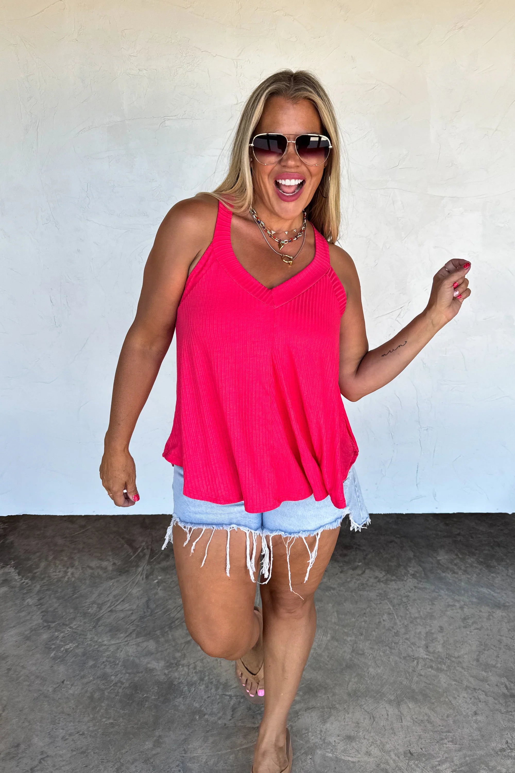 The Go-To Ribbed Tank- Bright Coral