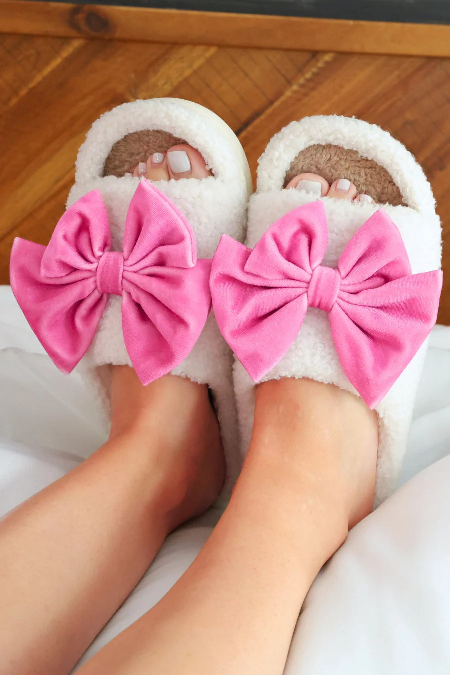 Pink Cozy Bow Slippers