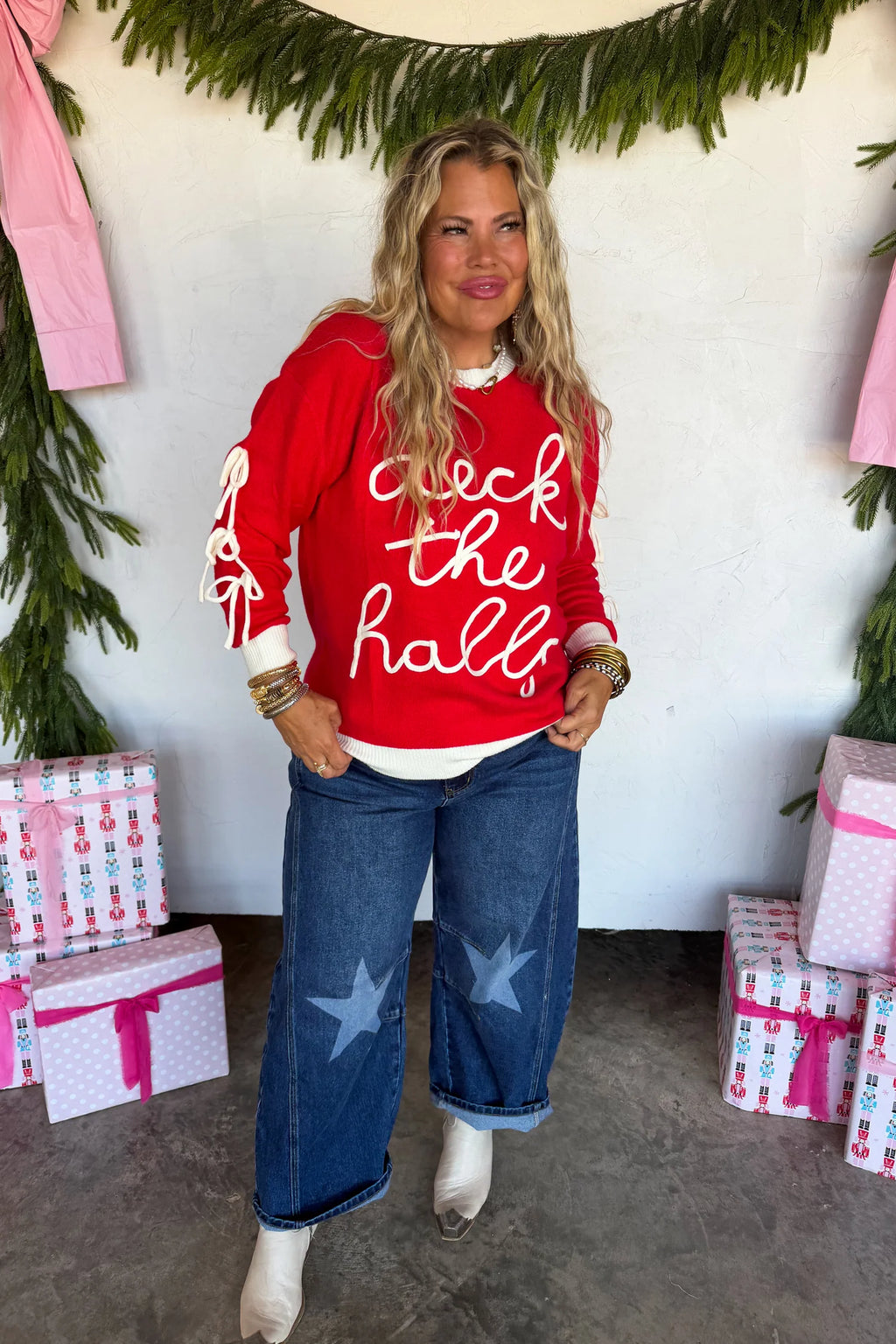 Deck the Halls Bows Sweater- Red
