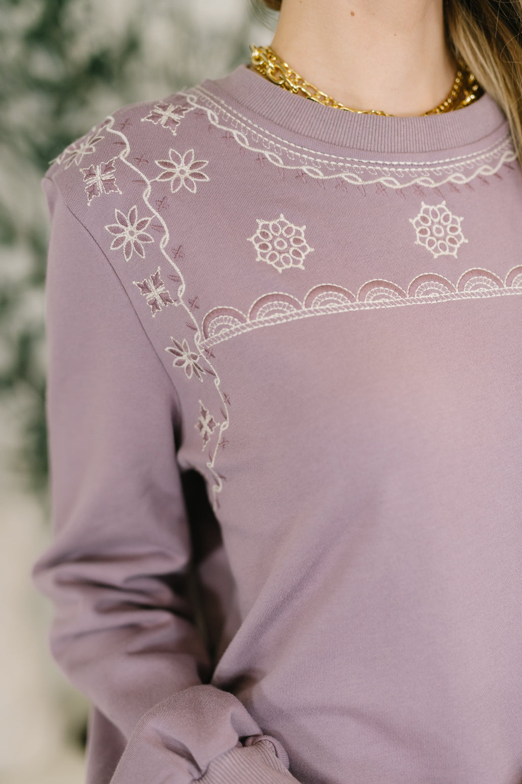 The Little Bit of Comfort Embroidered Top and Bottom Set- Dusty Mauve
