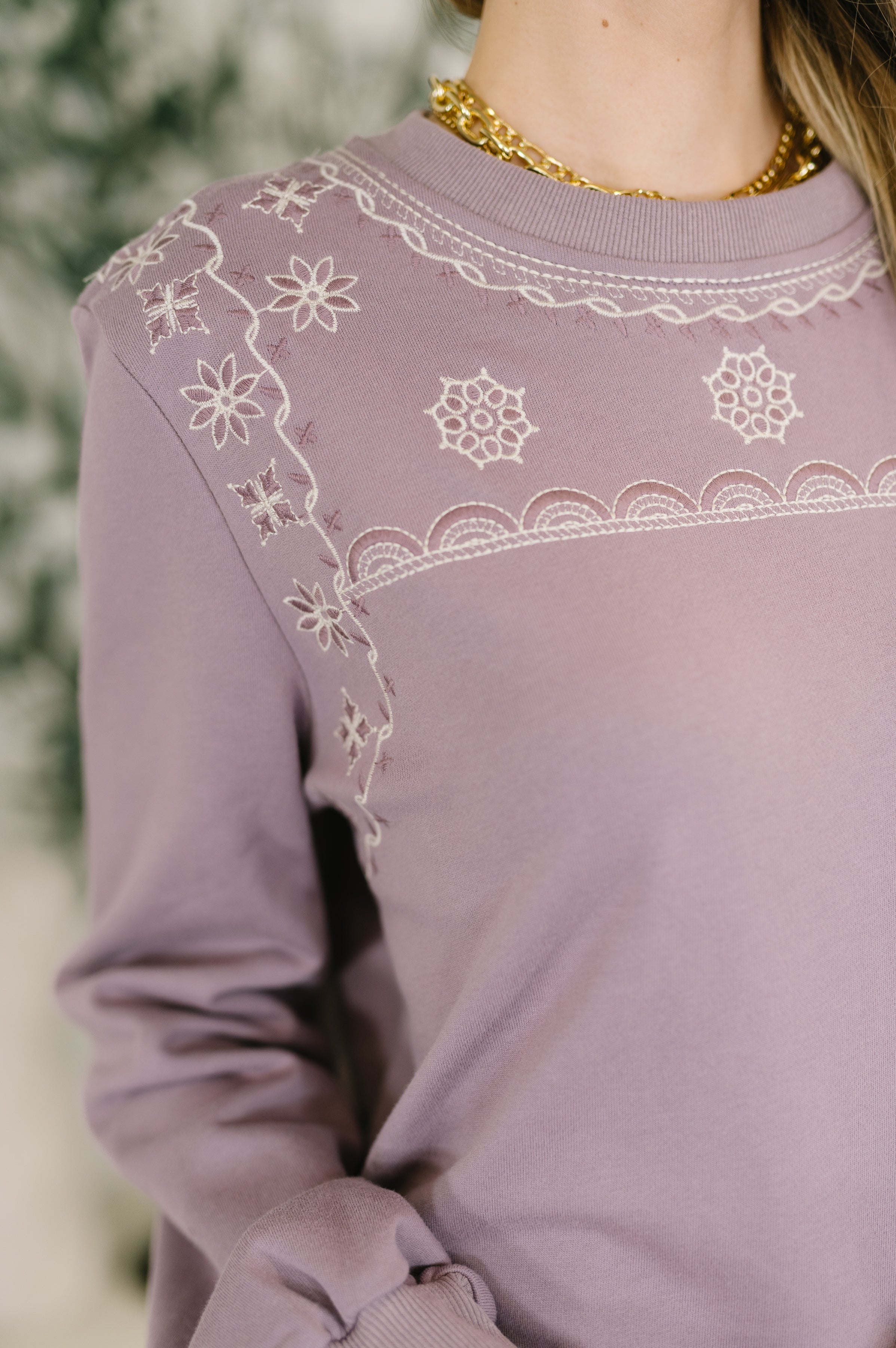 The Little Bit of Comfort Embroidered Top and Bottom Set- Dusty Mauve